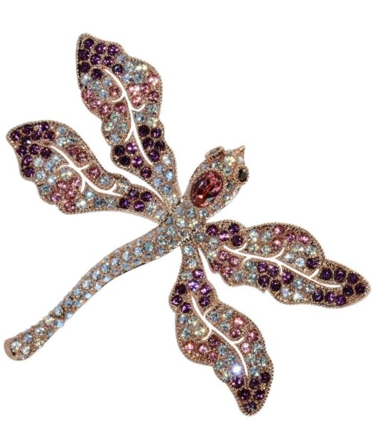 Broche Libélula de plata y cristales de Swarovski en diversos tonos de la colección exclusiva de Máximo Betro. Joyería Turón, tienda online.