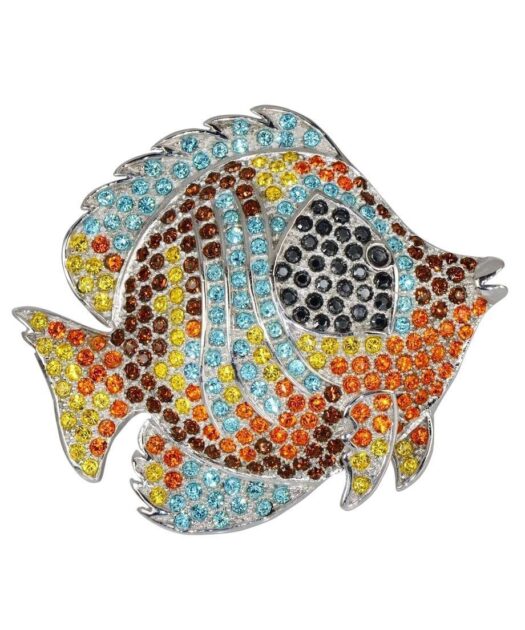 Broche Pez de colores de plata rodinada con cristales de Swarovski en diversos tonos