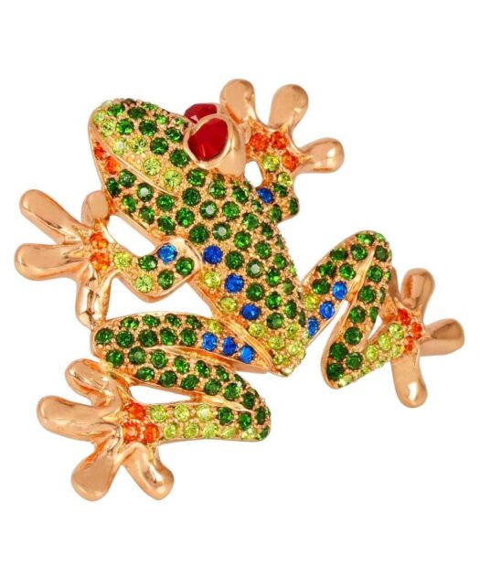 Broche Rana de plata bañada en oro rosa y cristales de Swarovski en varios colores