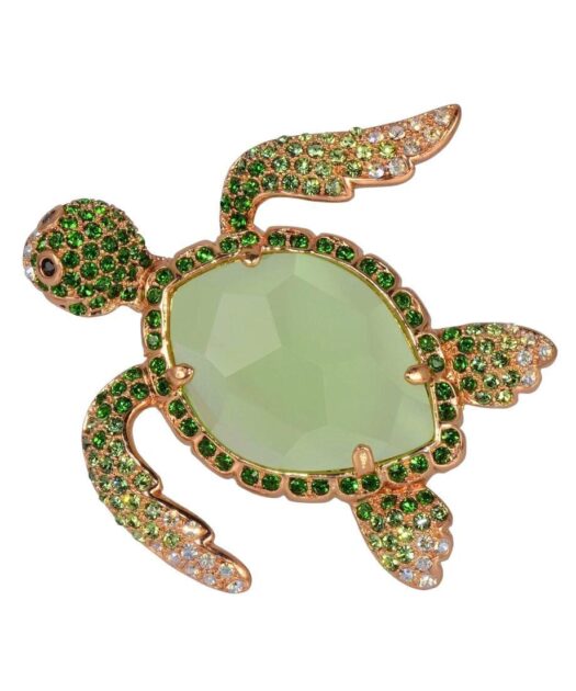 Broche Tortuga de plata bañada en oro amarillo y cristales de Swarovski en tonos verdes