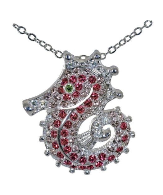 Colgante Caballito de Mar de plata y cristales de Swarovski en tonos rojos y blancos de la colección exclusiva de Máximo Betro. Joyería Turón, tienda online.