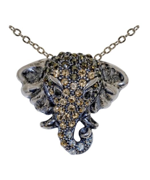 Colgante Elefante de plata y cristales de Swarovski® en tonos marrones blancos de la colección exclusiva de Máximo Betro. Joyería Turón, tienda online.