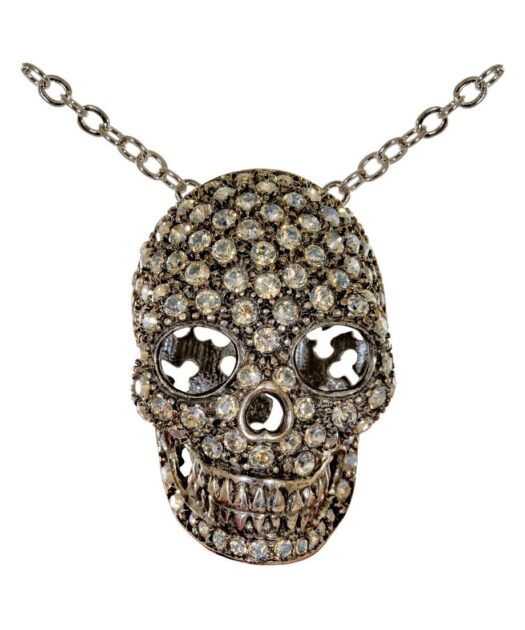 Colgante calavera de plata de primera ley con cristales blancos