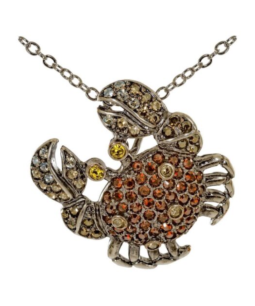 Colgante Cangrejo de plata y cristales de Swarovski en tonos rojos y marrones de la colección exclusiva de Máximo Betro. Joyería Turón, tienda online.