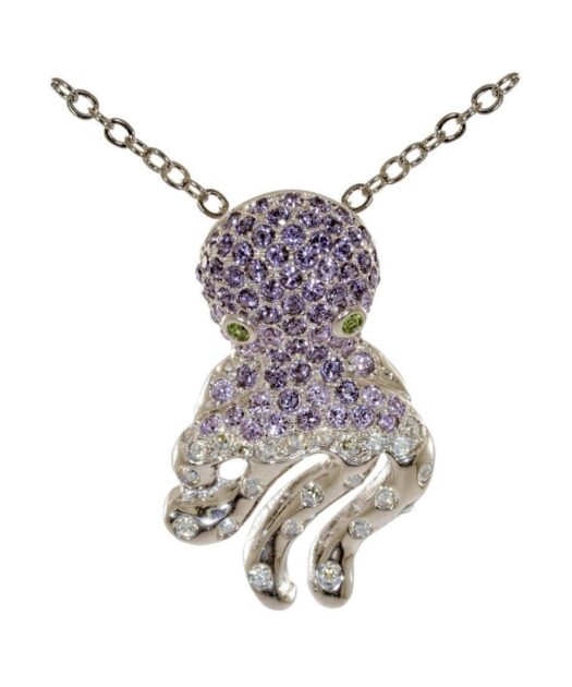 Colgante Pulpo de plata y cristales de Swarovski en tonos morados de la colección exclusiva de Máximo Betro. Joyería Turón, tienda online.
