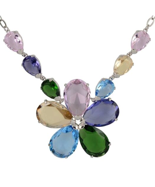 Collar en forma de flor con cristales Swarovski en varios colores de plata bañada en rodio de la colección Luz y Color