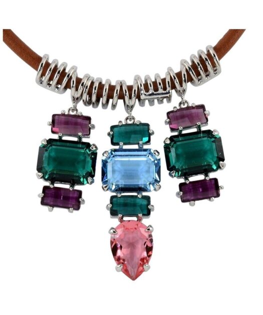Gargantilla cuero marrón de plata rodinada y Swarovski