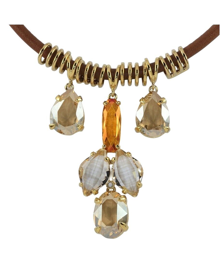 Gargantilla de cuero y plata dorada con cristales Swarovski Elements