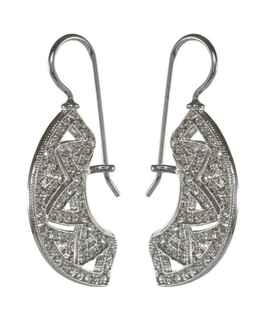 Pendientes abanico plata rodinada con cristales Swarovski brillantes
