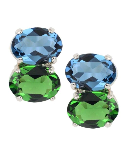 Pendientes color verde y azul de plata de ley rodinada
