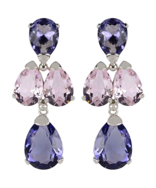 Pendientes color violeta y malva de plata de primera ley rodinada