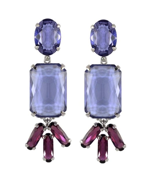 Pendientes color violeta y morado de plata de ley con baño de rodio
