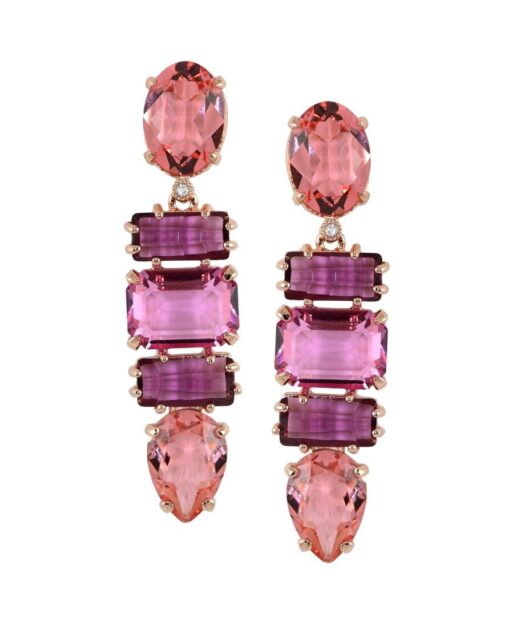 Pendientes colores rosas y malvas de plata de ley con un baño de oro