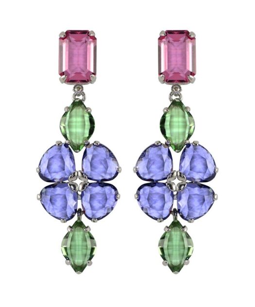 Pendientes de color largos con cristales Swarovski fabricados en plata