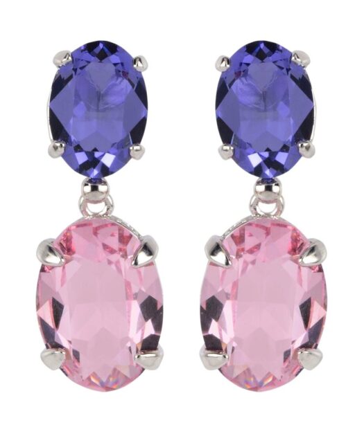 Pendientes de color rosa y violeta fabricados en plata de ley rodinada