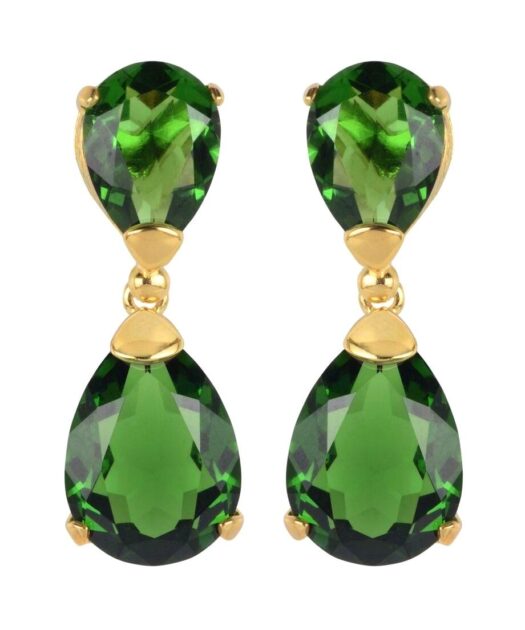 Pendientes de color verde fabricados en plata con baño de oro amarillo