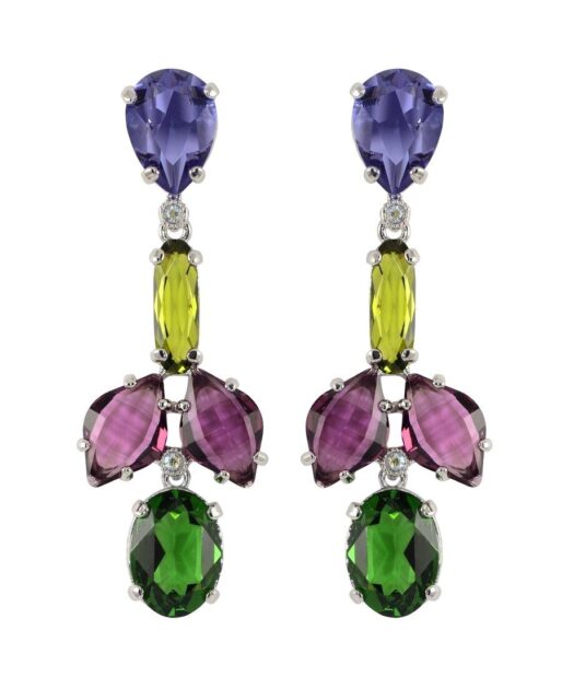Pendientes de colores verdes, morados y violetas fabricados en plata de ley rodinada