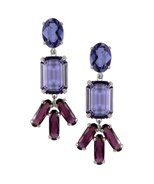 Pendientes flecos morados y violetas con Swarovski Elements