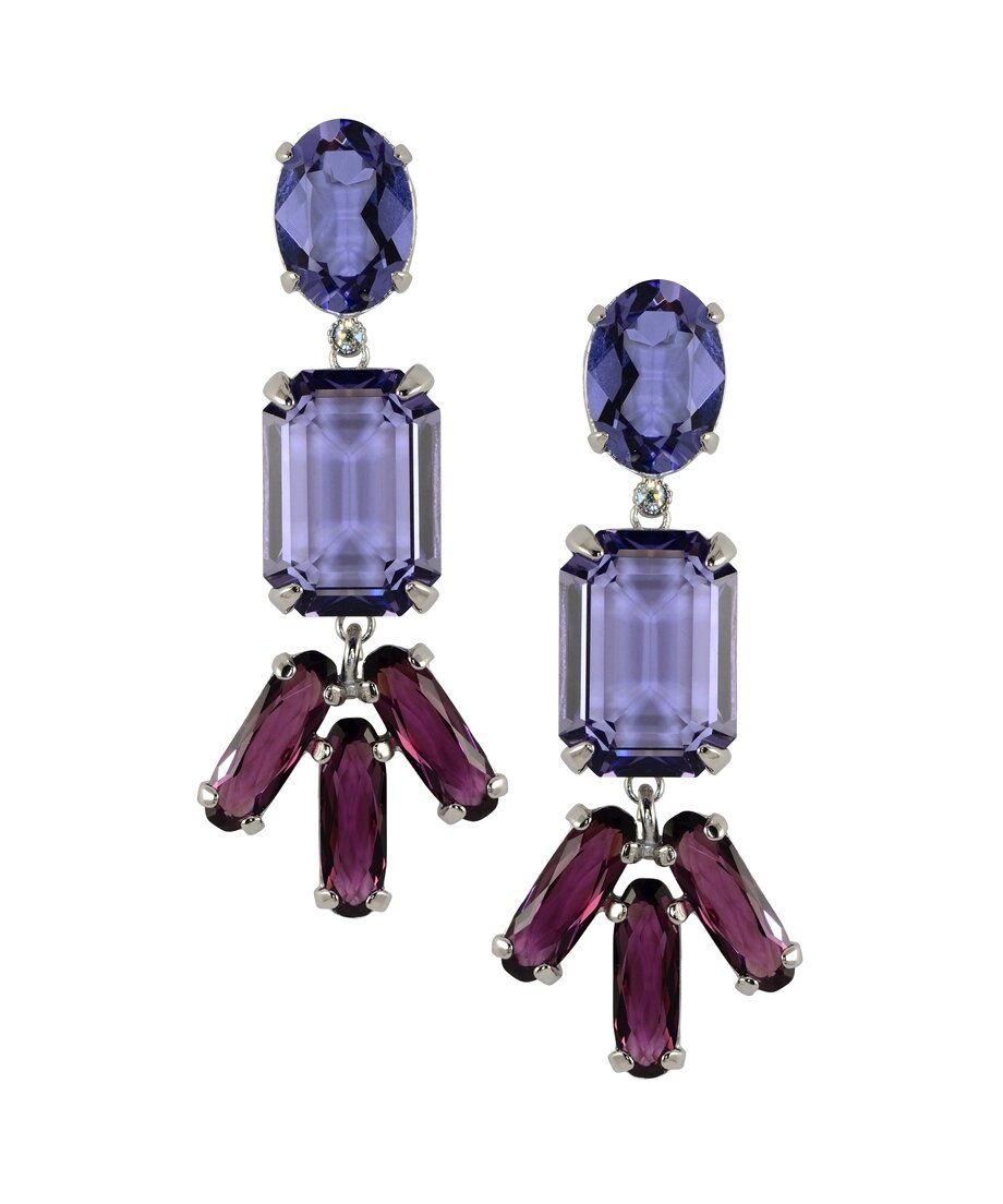 Pendientes flecos morados y violetas con Swarovski Elements