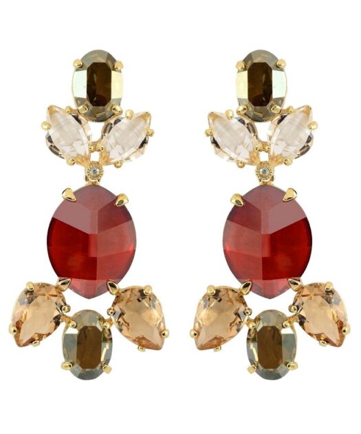 Pendientes largos color dorado con cristales Swarovski de plata