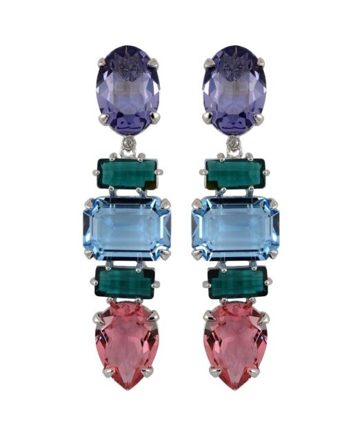 Pendientes largos cristales Swarovski de colores en plata de ley