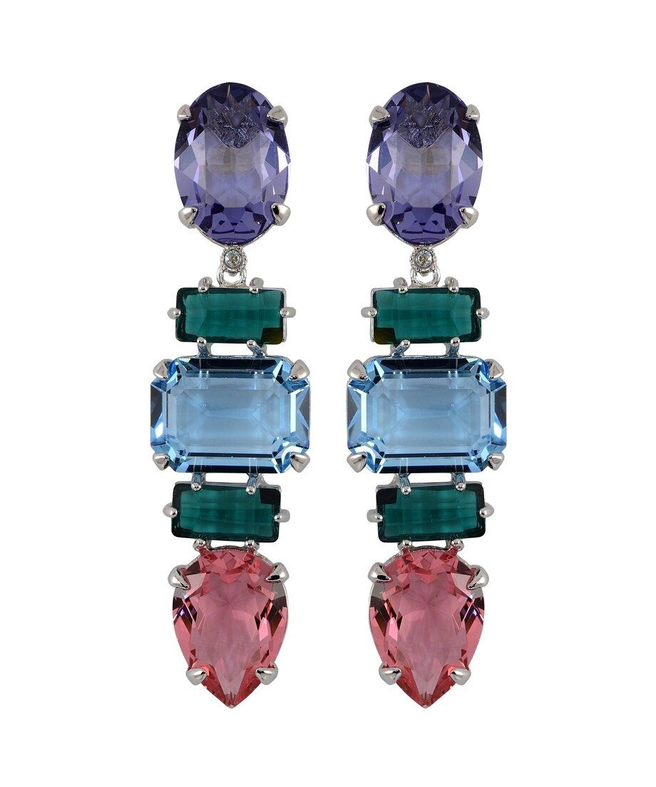 Pendientes largos cristales Swarovski de colores en plata de ley