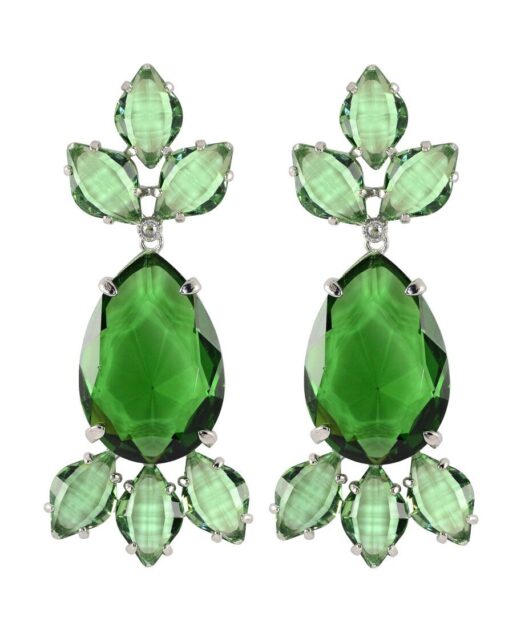 Pendientes largos de color verde fabricados en plata de primera ley