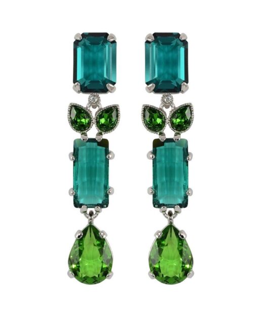 Pendientes largos de colores verdes hechos en plata de primera ley