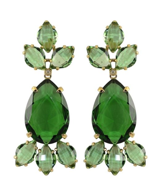 Pendientes largos de plata verdes con un baño de oro amarillo 18 K