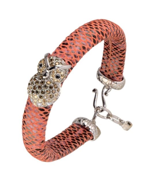 Pulsera Buho de plata y cristales de Swarovski en diversos tonos fabricada en piel de serpiente de la colección de Máximo Betro. Joyería Turón, tienda online.