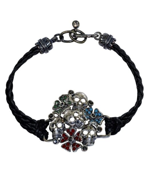 Pulsera calaveras y flores de plata de primera ley con colores