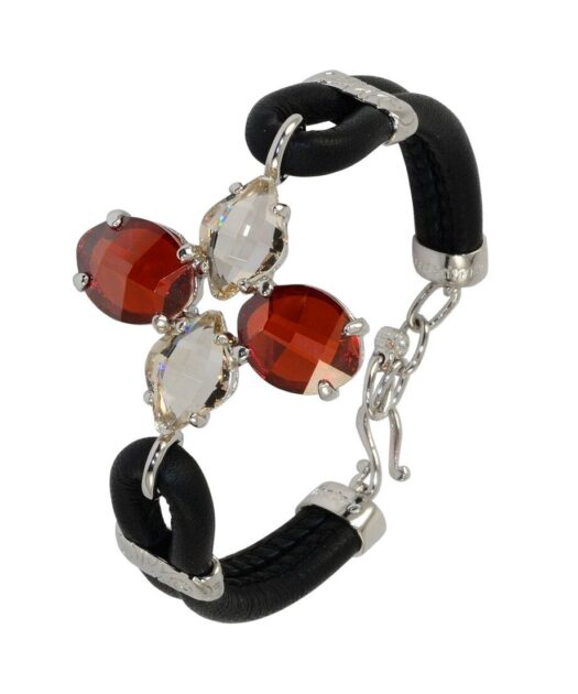 Pulsera colores marrones de cuero negro y plata de ley