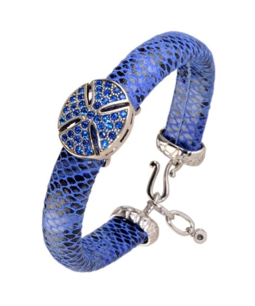 Pulsera con cruz azul de cuero y plata de ley