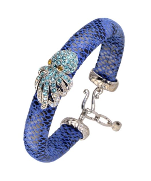 Pulsera Pulpo de plata y cristales de Swarovski en tonos azules fabricada en piel de serpiente de la colección de Máximo Betro.