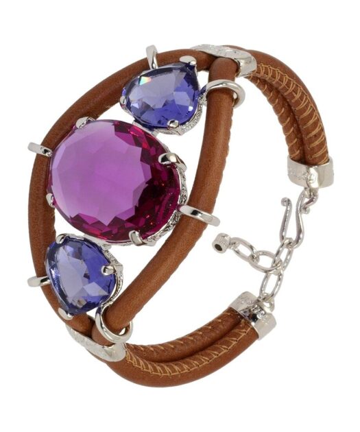 Pulsera cuero y Swarovski Elements de plata de primera ley rodinada