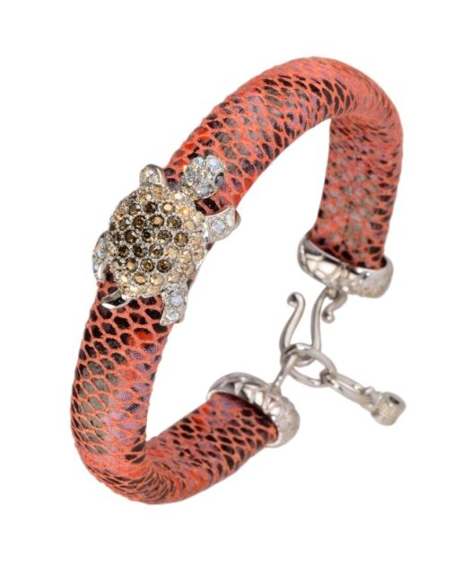 Pulsera Tortuga de plata y cristales de Swarovski en diversos tonos fabricada en piel de serpiente de la colección de Máximo Betro. Joyería Turón, tienda online.
