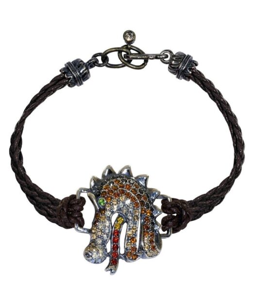 Pulsera Dragón de cuero, plata y cristales de Swarovski en diversos tonos de la colección de Máximo Betro. Joyería Turón, tienda online.