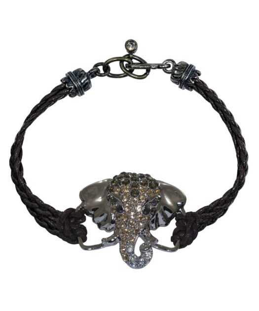 Pulsera Elefante de cuero, plata y cristales de Swarovski en diversos tonos de la colección de Máximo Betro.