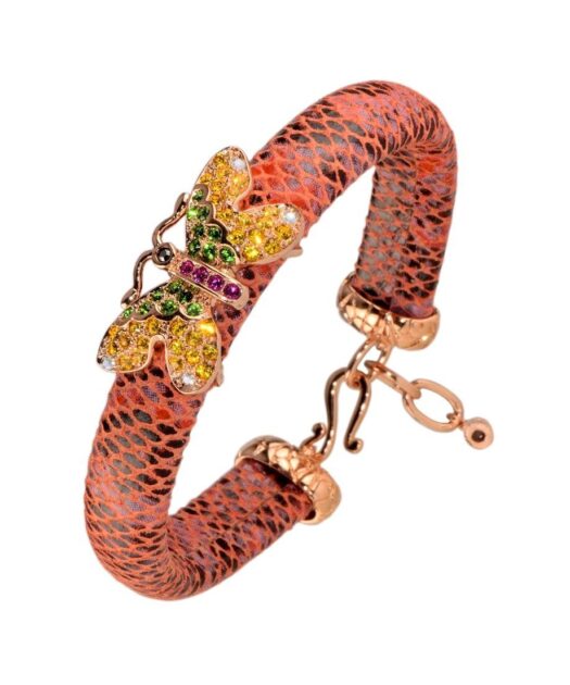 Pulsera Mariposa de plata y cristales de Swarovski en diversos tonos fabricada en piel de serpiente de la colección de Máximo Betro. Joyería Turón, tienda online.