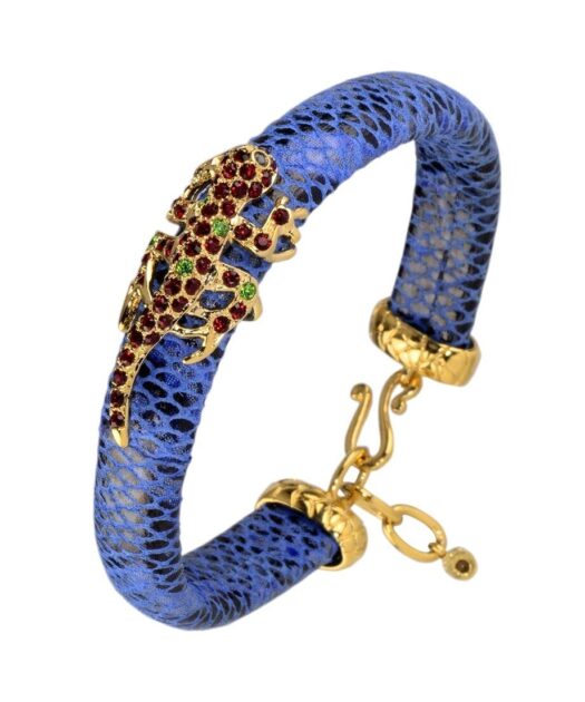 Pulsera Salamandra de plata y cristales de Swarovski en diversos tonos fabricada en piel de serpiente de la colección de Máximo Betro. Joyería Turón, tienda online.