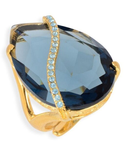 Anillo azul marino de plata bañada en oro rosa con Swarovski