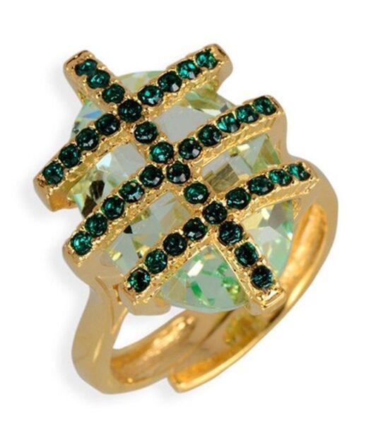 Anillo en tonos verdes de plata bañada en oro con Swarovski Elements