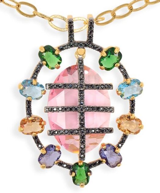 Colgante oro rosa de varios colores en plata con cristales Swarovski