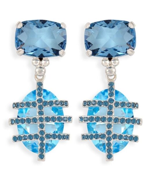 Pendientes con cristales Swarovski azules de plata de ley rodinada