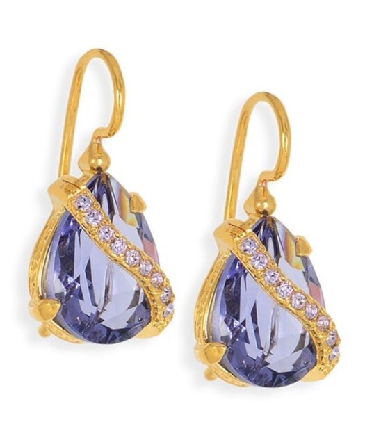 Pendientes gancho oro rosa con cristales Swarovski violetas