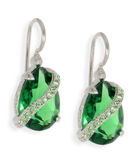 Pendientes gancho plata rodinada con Swarovski Elements verdes