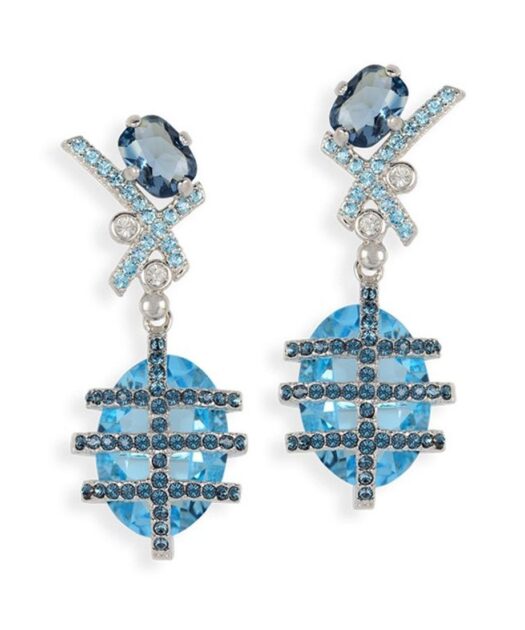 Pendientes largos de plata azules con cristales Swarovski y cierre omega