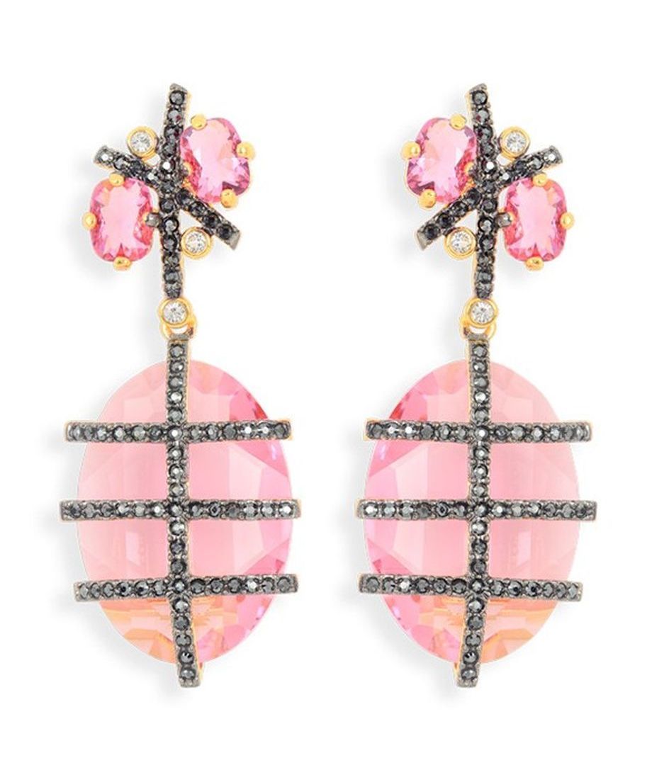 Pendientes largos negros y rosas de plata con cristales Swarovski Pendientes largos negros y rosas de plata con cristales Swarovski