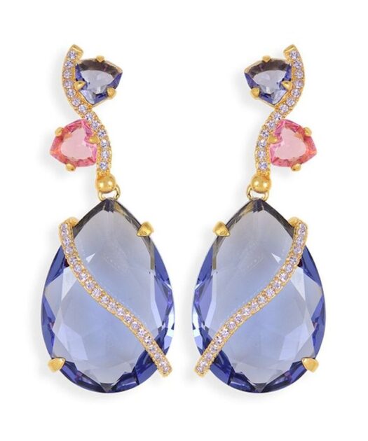 Pendientes largos oro rosa de plata con Swarovski Elements