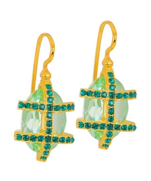 Pendientes oro amarillo de gancho con cristales Swarovski verdes